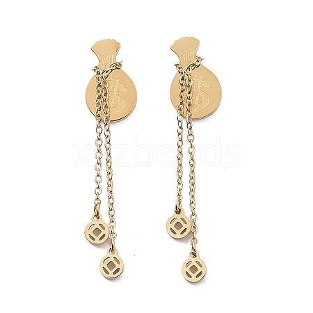 304 Stainless Steel Dollar Sign Chain Stud Earrings EJEW-C055-02G-1