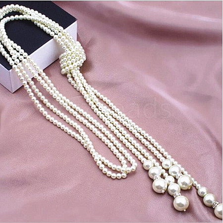 Imitation Pearl Round Beaded Lariat Necklaces for Women WG12EF8-01-1