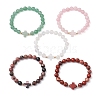 8mm Round & Cross Natural Mixed Gemstone Beaded Stretch Bracelets for Women BJEW-JB10930-4