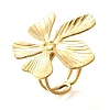 Flower Stainless Steel Open Cuff Ring for Women RJEW-R006-03G-01-4