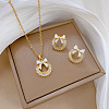 Brass Micro Pave Cubic Zirconia with Enamel Pendant Necklace & Stud Earrings WG7AC39-71-1