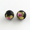 Flower Picture Brushwork Glass Round Beads GFB-R004-14mm-M21-3