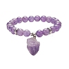 Round Natural Amethyst Beaded Stretch Bracelet with Nuggets Charms for Women BJEW-JB09316-01-1