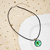 Alloy Glass Evil Eye Pendant Black Waxed Cord Necklaces FS-WG6E26E-01-1