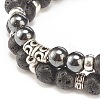 2Pcs 2 Style Natural Lava Rock & Synthetic Hematite Stretch Bracelets Set with Alloy Tube Beaded BJEW-JB08319-5