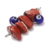 5Pcs 5 Styles Natural Red Jasper & Amethyst & Fluorite & Sunstone & South Red Agate Chip Copper Wire Wrapped Handmake Lampwork Blue Evil Eye Connector Charms PALLOY-JF02977-03-4