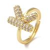 Rack Plating Letter Brass Micro Pave Clear Cubic Zirconia Adjustable Rings for Women KK-S391-03G-K-2