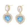 Brass with Sky Blue Glass Dangle Stud Earrings EJEW-Q800-11KCG-1