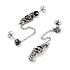 Halloween Skull 316 Surgical Stainless Steel Pave Black Cubic Zirconia Dangle Chains Stud Earrings EJEW-Z050-59AS-2