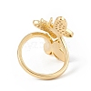 Natural Shell Butterfly Open Cuff Ring with Cubic Zirconia RJEW-F139-04G-3