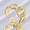 Brass Micro Pave Clear Cubic Zirconia Open Cuff Rings for Women RJEW-K289-02G-T-1