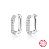 Oval Rhodium Plated 925 Sterling Silver with Rhinestone Hoop Earrings IL6021-2-1