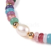 Rondelle Natural Agate & Pearl & Brass Beaded Necklaces for Women NJEW-T017-02G-2