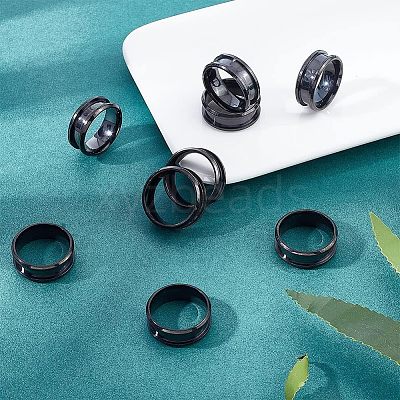 10Pcs Stainless Steel Grooved Finger Ring Settings STAS-UN0039-22D-1
