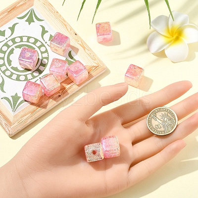 10Pcs Gradient Color & UV Plating Transparent Acrylic Beads OACR-YW0002-25B-1