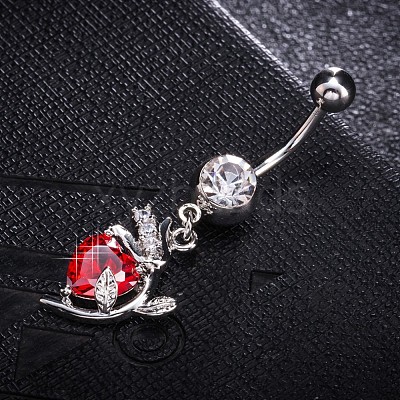 Brass Cubic Zirconia Navel Ring AJEW-EE0004-34A-1