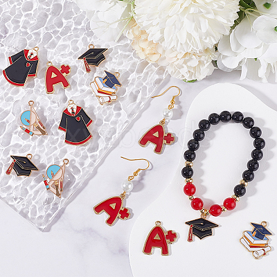 40Pcs 5 Styles Graduation Season Theme Alloy Enamel Pendants ENAM-SC0005-81-1