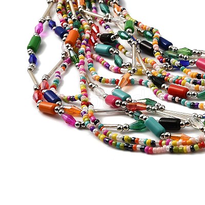 Bohemia Style Glass Seed Bead Multi-strand Necklaces NJEW-H063-01P-01-1