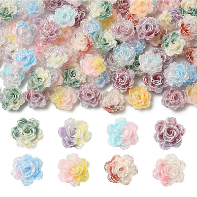 100Pcs 9 Colors Two Tone Plastic Flower Cabochons MRMJ-CJ0001-34-1