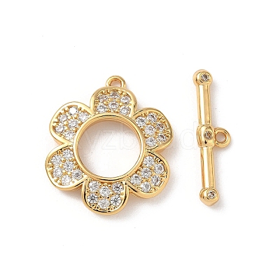 Brass Micro Pave Clear Cubic Zirconia Toggle Clasps KK-D504-08G-1