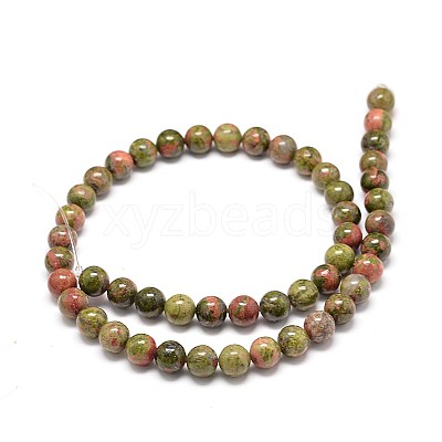Natural Gemstone Unakite Round Bead Strands G-P075-35-12mm-1