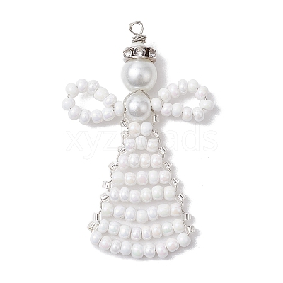 Baking Glass Pearl & Seed Beads Pendants PALLOY-MZ00368-02-1
