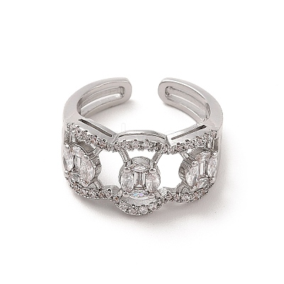 Brass Micro Pave Cubic Zirconia Open Cuff Rings RJEW-R146-16B-P-1