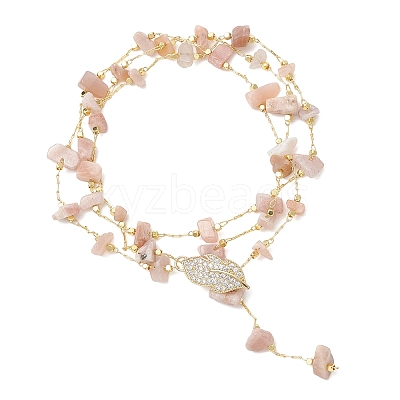 Natural Sunstone Chip Handmade Link Chain Necklaces NJEW-JN05811-03-1