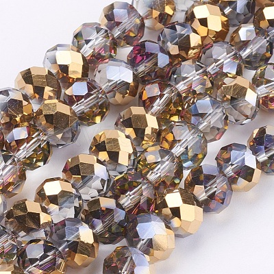 Half Plated Faceted Rondelle Electroplate Glass Beads Strands X-EGLA-D020-10x8mm-14-1
