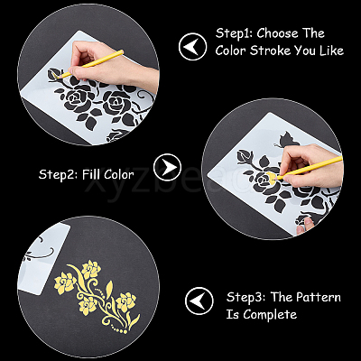 6Pcs 6 Styles Flower Theme PET Plastic Hollow Out Drawing Painting Stencils Templates DIY-WH20009-46-1