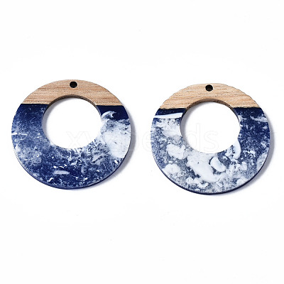 Opaque Resin & Walnut Wood Pendants X-RESI-T035-22-1