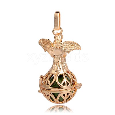 Golden Plated Brass Hollow Round Cage Pendants KK-J251-08G-1