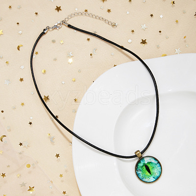 Alloy Glass Evil Eye Pendant Black Waxed Cord Necklaces FS-WG6E26E-01-1