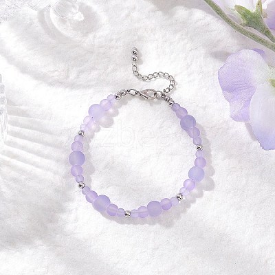 Frosted Transparent Glass Beaded Bracelets for Women BJEW-JB12136-01-1