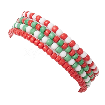 4Pcs 4 Styles Christmas 4mm Round Glass Seed Beaded Stretch Bracelet Sets BJEW-TA00500-1