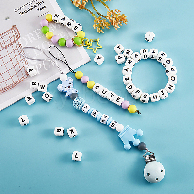 20Pcs White Cube Letter Silicone Beads SIL-YWC0003-06R-1
