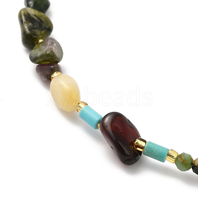 Natural Topaz Jade & Tourmaline Chips & Pearl Beaded Necklace NJEW-G099-03G-1