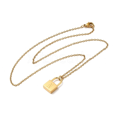 304 Stainless Steel Rolo Chain Pendant Necklaces NJEW-S444-01G-14-1