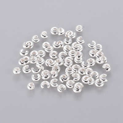 Silver Color Plated Brass Crimp End Beads Covers for Jewelry Making X-KK-H289-NFS-NF-1