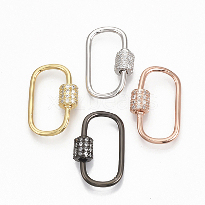 Brass Micro Pave Clear Cubic Zirconia Screw Carabiner Lock Charms ZIRC-T010-10-1