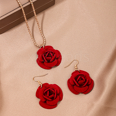 Rose Iron & Plastic Pendant Necklaces & Dangle Earrings Sets for Women FS-WGD8499-01-1