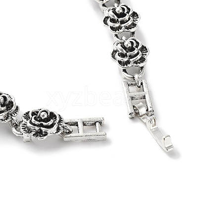Vintage Alloy Rose Flower Link Chain Bracelet for Women BJEW-A140-01AS-1