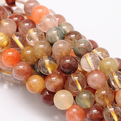 Round Natural Rutilated Quartz Beads Strands G-L425-36-8mm-1