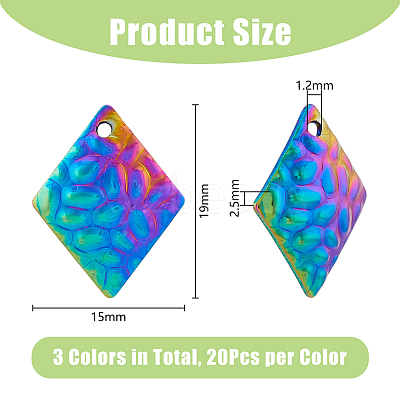 60Pcs 3 Colors 304 Stainless Steel Pendants STAS-DC0014-24-1