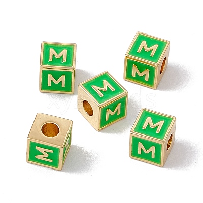 Rack Plating Brass Enamel Beads KK-B060-04G-02M-1