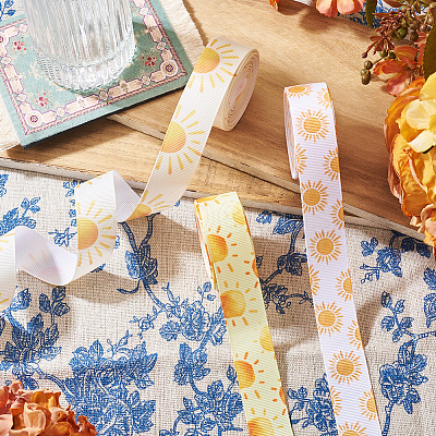 3Rolls 3 Colors Sun Pattern Polyester Ribbon OCOR-TA0003-30-1