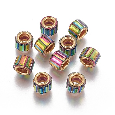 Brass Cubic Zirconia European Beads KK-E772-01G-1