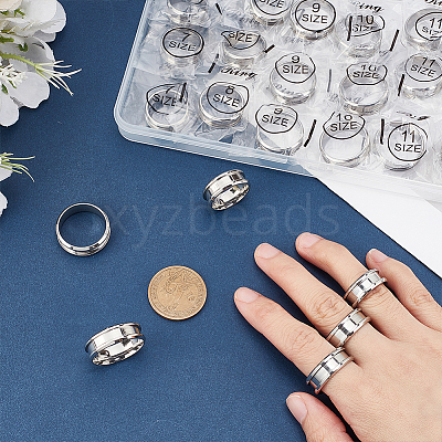 24Pcs 6 Styles 201 Stainless Steel Grooved Finger Ring Settings STAS-ME0003-12P-1