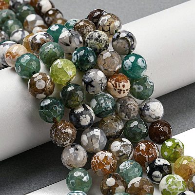 Faceted Natural Fire Crackle Agate Beads Strands G-F447-12mm-N03-1