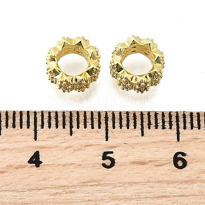 Wave Rondelle Brass Micro Pave Cubic Zirconia European Beads KK-K300-07A-G-1